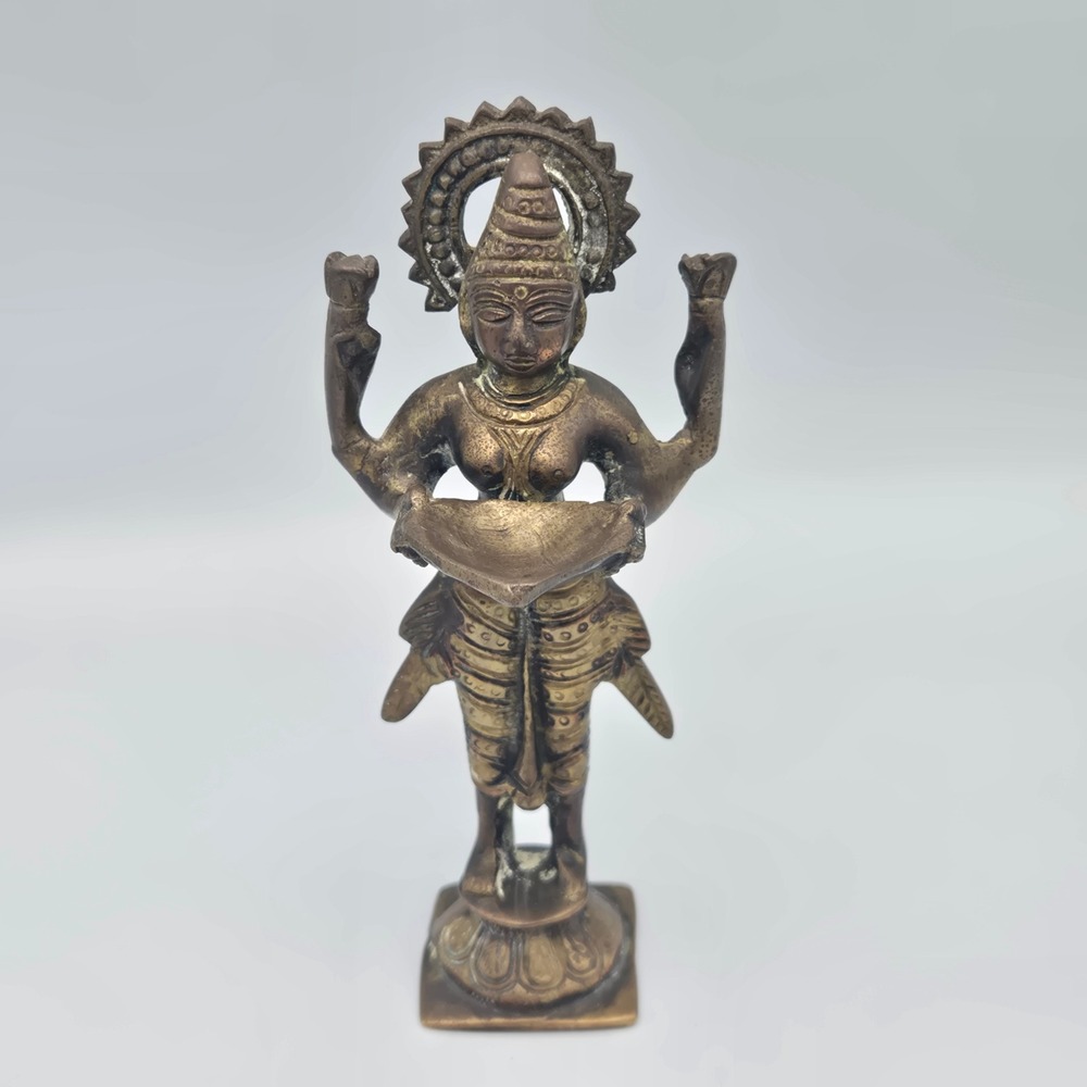 Vintage Solid Brass Lakshmi Statue Incense Burner Hinduism Offering 7.25" 2.5lbs